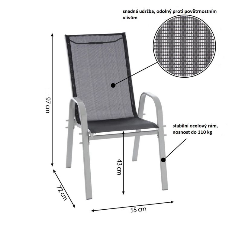 Kerti szék rakásolható GARTHEN 4 db fekete