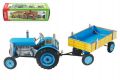 Teddies Traktor Zetor utánfutóval kék fém 28 cm Kovap doboz