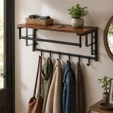 Fali akasztó polccal rúddal és kampókkal ipari stílusú 66 cm